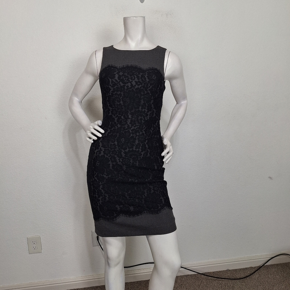 Banana Republic Black Lace Overlay Whimsigoth Fairy Sheath Dress Size 0 Petite